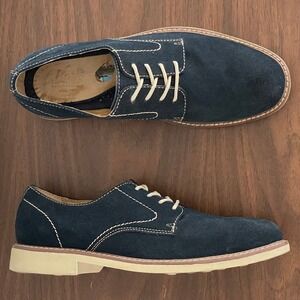 Bass Oxford Shoes Mens 10.5 Blue Suede Leather Plain Toe Lace-Up Derby‎ Preppy